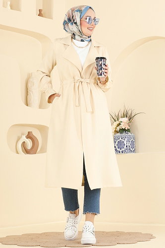 moda selvim Overcoat 5732EDF311 Stone - Thumbnail