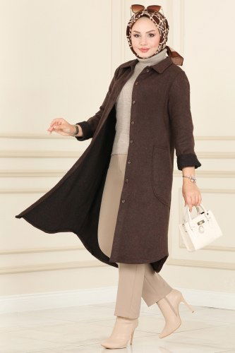 moda selvim 5951BSK463 البني ملابس قصيره - Thumbnail