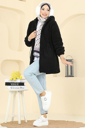 moda selvim Overcoat 6039TEG847 Black - Thumbnail