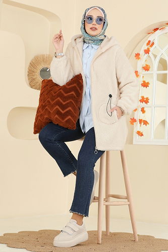 moda selvim Overcoat 6039TEG847 Ecru - Thumbnail