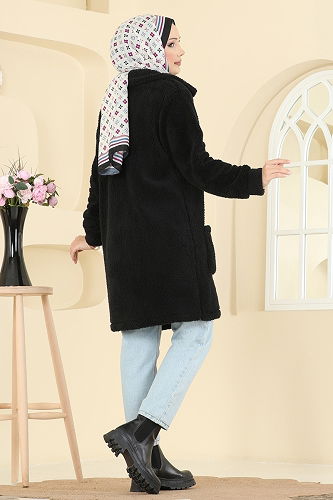 moda selvim Overcoat 6053TEG847 Black - Thumbnail