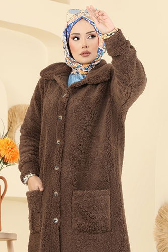 moda selvim Overcoat 6053TEG847 Brown - Thumbnail