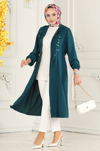 moda selvim Overcoat 6060S324 Petroleum - Thumbnail