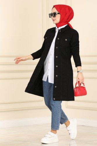 moda selvim 6063MZ203 اسود ملابس قصيره - Thumbnail