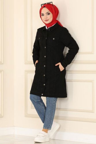 moda selvim 6063MZ203 اسود ملابس قصيره - Thumbnail