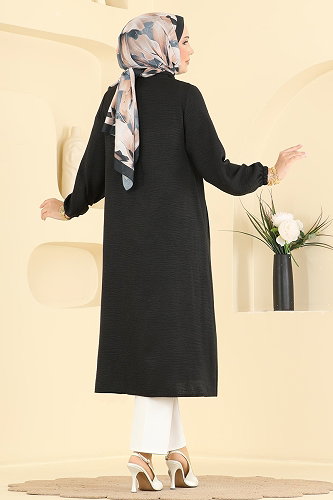 moda selvim Overcoat 6065MP806 Black - Thumbnail
