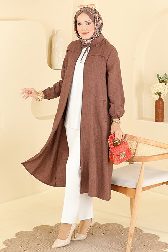 moda selvim Overcoat 6065MP806 Brown - Thumbnail