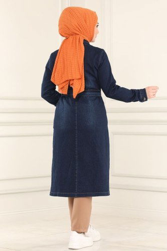 moda selvim Overcoat 6077MZ203 Dark Denim - Thumbnail