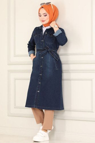 moda selvim Overcoat 6077MZ203 Dark Denim - Thumbnail