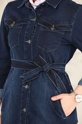 moda selvim Overcoat 6077MZ203 Dark Denim - Thumbnail
