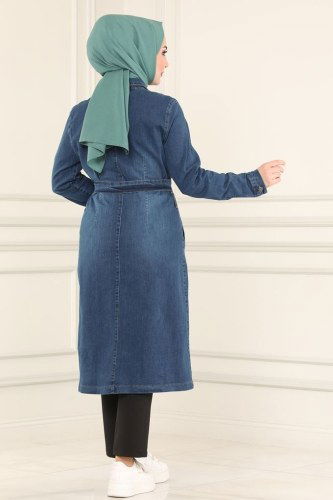 moda selvim Overcoat 6077MZ203 Denim - Thumbnail