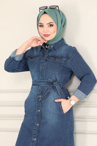 moda selvim Overcoat 6077MZ203 Denim - Thumbnail