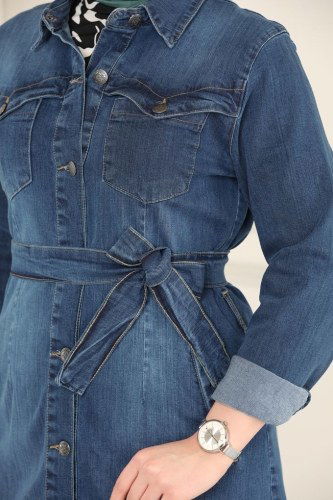 moda selvim Overcoat 6077MZ203 Denim - Thumbnail