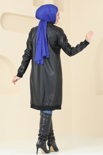 moda selvim Overcoat 6105S324 Black - Thumbnail