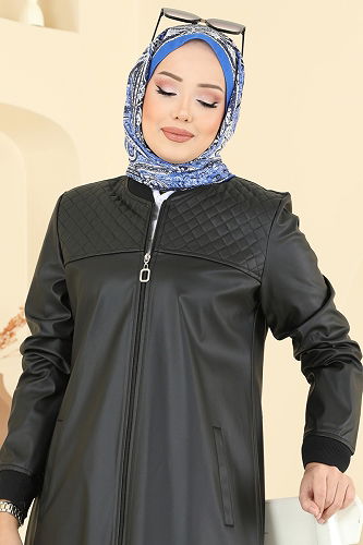 moda selvim Overcoat 6105S324 Black - Thumbnail