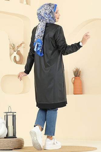 moda selvim Overcoat 6105S324 Black - Thumbnail