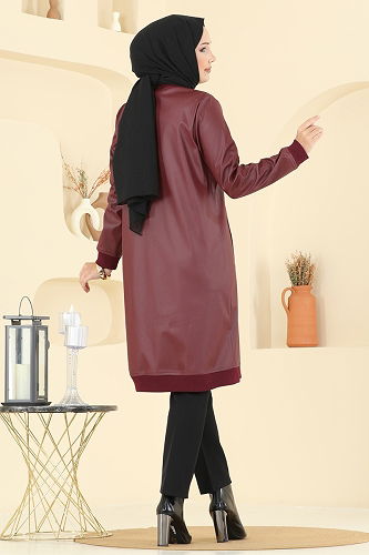 moda selvim Overcoat 6105S324 Burgundy - Thumbnail