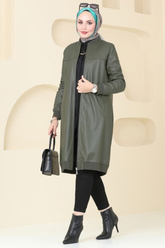 moda selvim Overcoat 6105S324 Khaki - Thumbnail