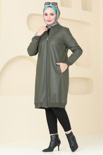 moda selvim Overcoat 6105S324 Khaki - Thumbnail