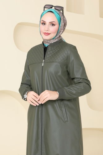 moda selvim Overcoat 6105S324 Khaki - Thumbnail