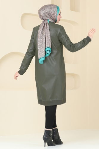 moda selvim Overcoat 6105S324 Khaki - Thumbnail