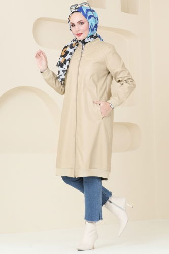 moda selvim Overcoat 6105S324 Stone - Thumbnail