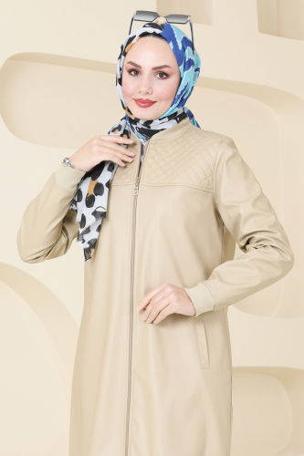 moda selvim Overcoat 6105S324 Stone - Thumbnail