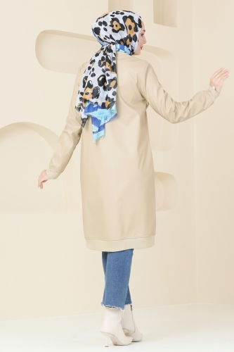 moda selvim Overcoat 6105S324 Stone - Thumbnail