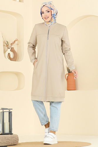moda selvim Overcoat 6105S324 Stone - Thumbnail