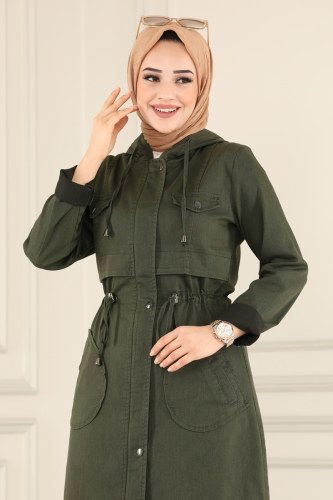 moda selvim Overcoat 6130MZ203 Khaki - Thumbnail