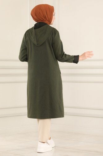 moda selvim Overcoat 6134MZ203 Khaki - Thumbnail