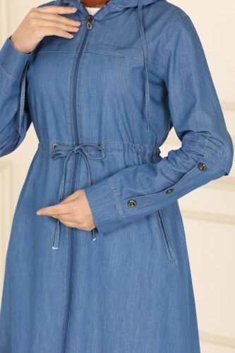 moda selvim Overcoat 6136MZ203 Light Denim - Thumbnail