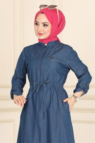 moda selvim Overcoat 6139MZ203 Dark Denim - Thumbnail