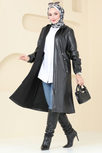 moda selvim Overcoat 6180S324 Black - Thumbnail