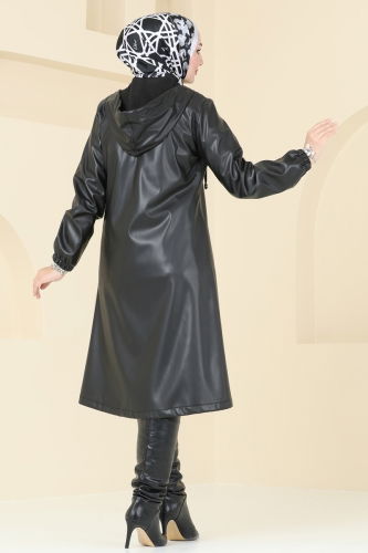 moda selvim Overcoat 6180S324 Black - Thumbnail