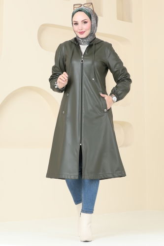 moda selvim Overcoat 6180S324 Khaki - Thumbnail