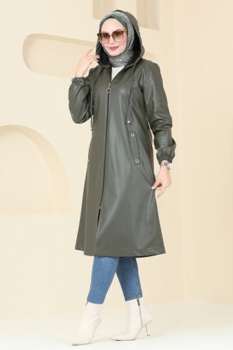 moda selvim Overcoat 6180S324 Khaki - Thumbnail