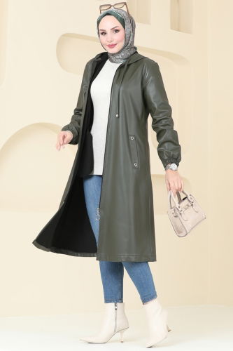 moda selvim Overcoat 6180S324 Khaki - Thumbnail