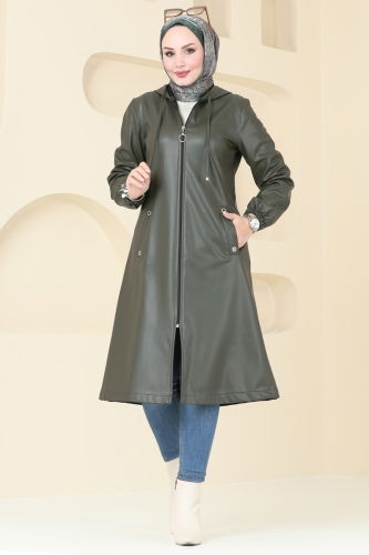 moda selvim Overcoat 6180S324 Khaki - Thumbnail