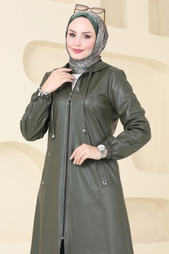 moda selvim Overcoat 6180S324 Khaki - Thumbnail