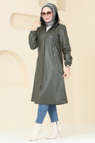 moda selvim Overcoat 6180S324 Khaki - Thumbnail