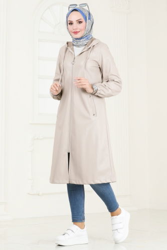 moda selvim Overcoat 6180S324 Stone - Thumbnail