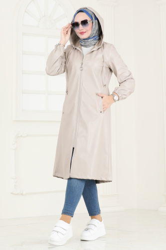 moda selvim Overcoat 6180S324 Stone - Thumbnail