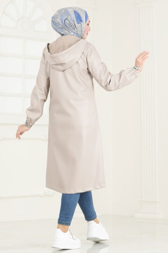 moda selvim Overcoat 6180S324 Stone - Thumbnail