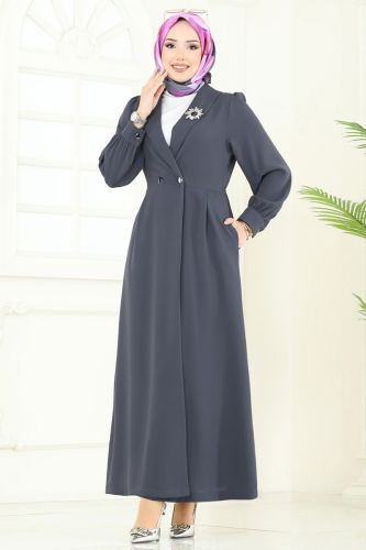 moda selvim Overcoat 6214BSK463 Anthracite - Thumbnail