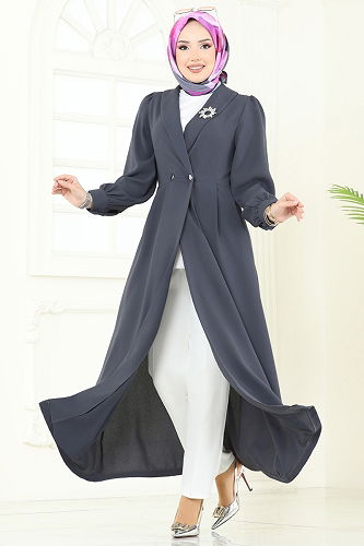 moda selvim Overcoat 6214BSK463 Anthracite - Thumbnail