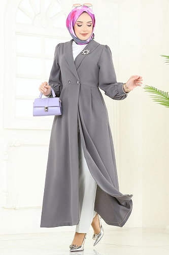 moda selvim Overcoat 6214BSK463 Anthracite - Thumbnail