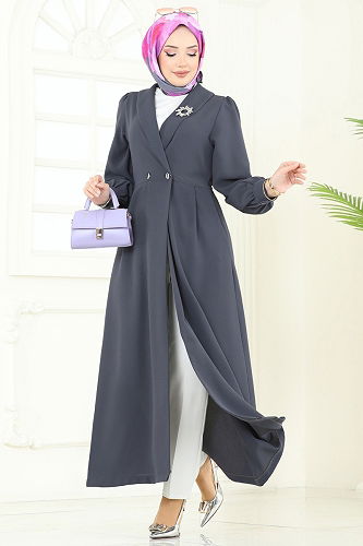 moda selvim كاب رمادي غامق 6214BSK463 - Thumbnail