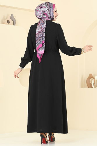 moda selvim Overcoat 6214BSK463 Black - Thumbnail