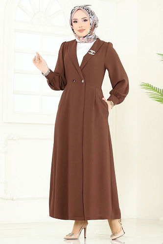 moda selvim Overcoat 6214BSK463 Brown - Thumbnail